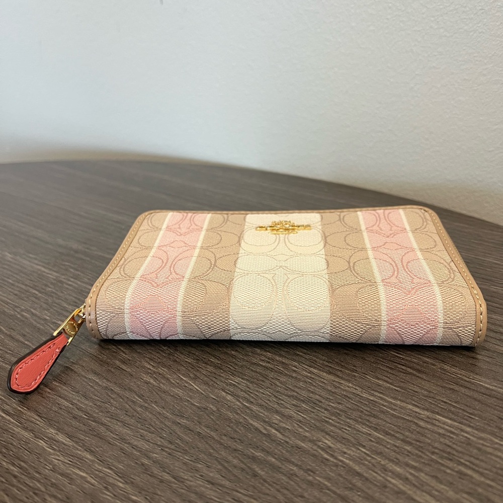 NWOT - Coach Signature Stripe Zip Wallet in Pink, Beige, Cream - Picture 14 of 15
